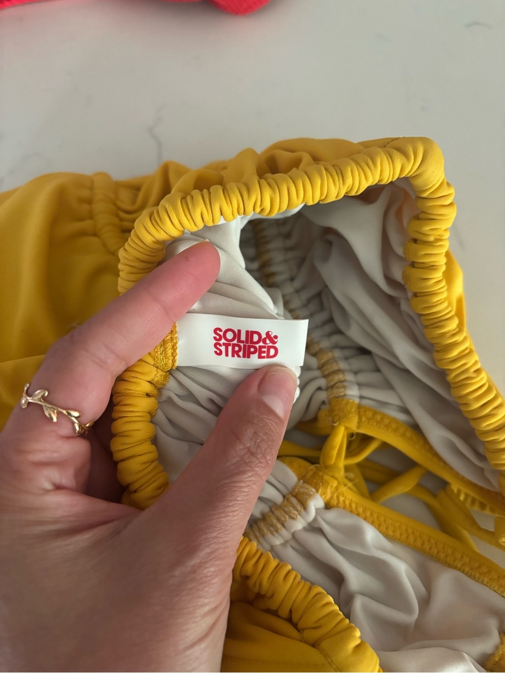 Solid & Striped - Strapless Tie-Front One-Piece Swimsuit in Yellow / Mustard - Picture 3 of 3